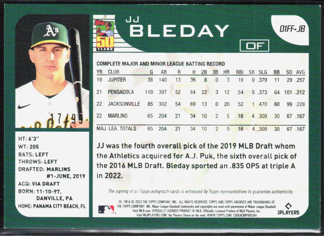 JJ Bleday 2023 Topps Archives #153 Green Foil #/99