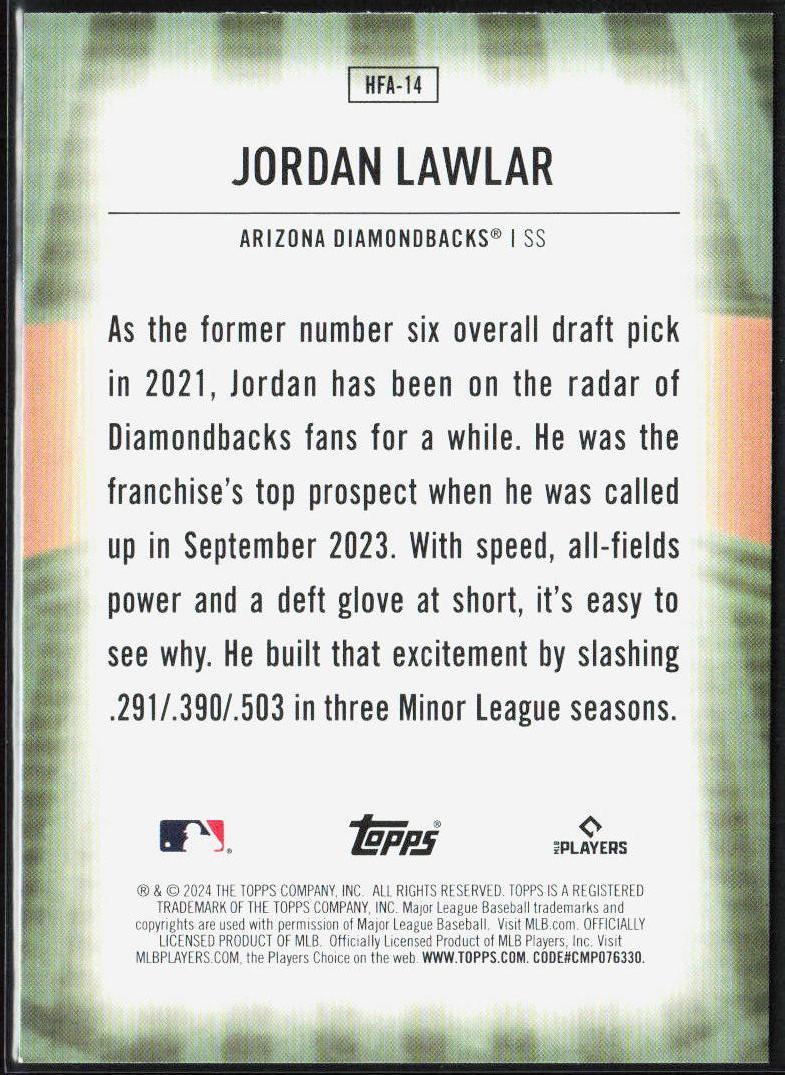 Jordan Lawlar 2024 Topps #HFA-14 Home Field Advantage