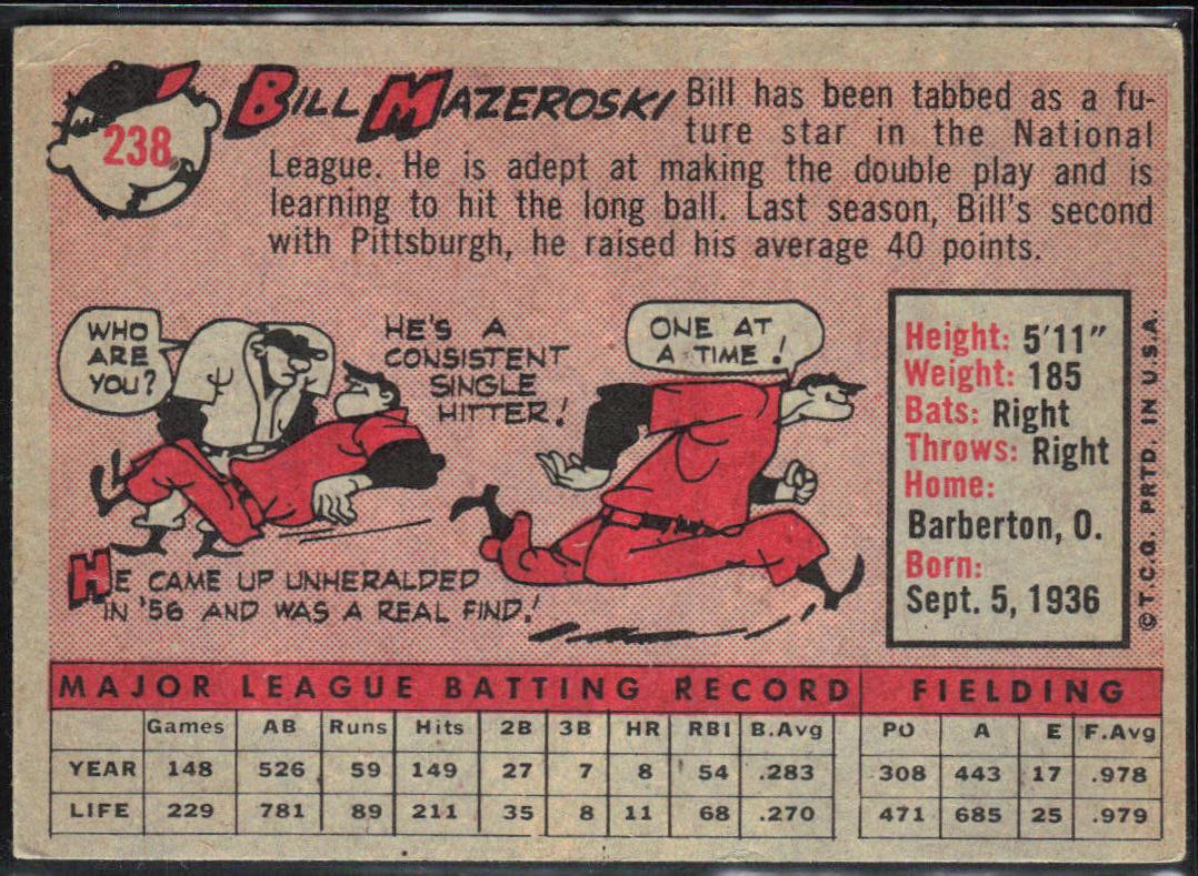 Bill Mazeroski 1958 Topps #238