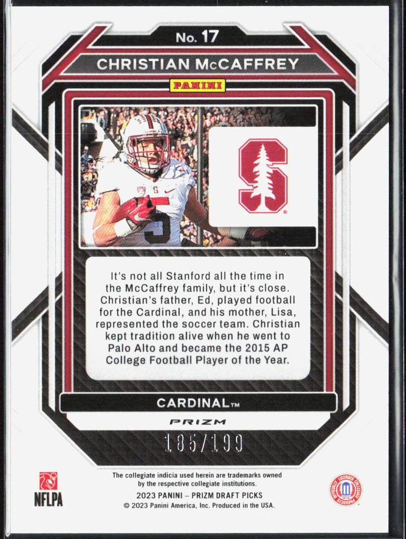 Christian McCaffrey 2023 Panini Prizm Draft Picks #17 Prizms Blue #/199