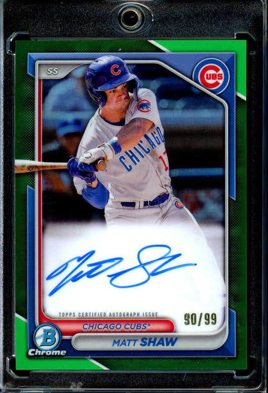 Matt Shaw 2024 Bowman #CPA-MS  Autographs Green Shimmer Refractors /99