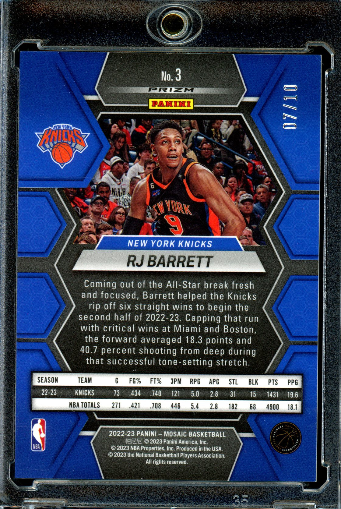 2022-23 Panini Mosaic - Gold Mosaic Prizm #3 RJ Barrett /10