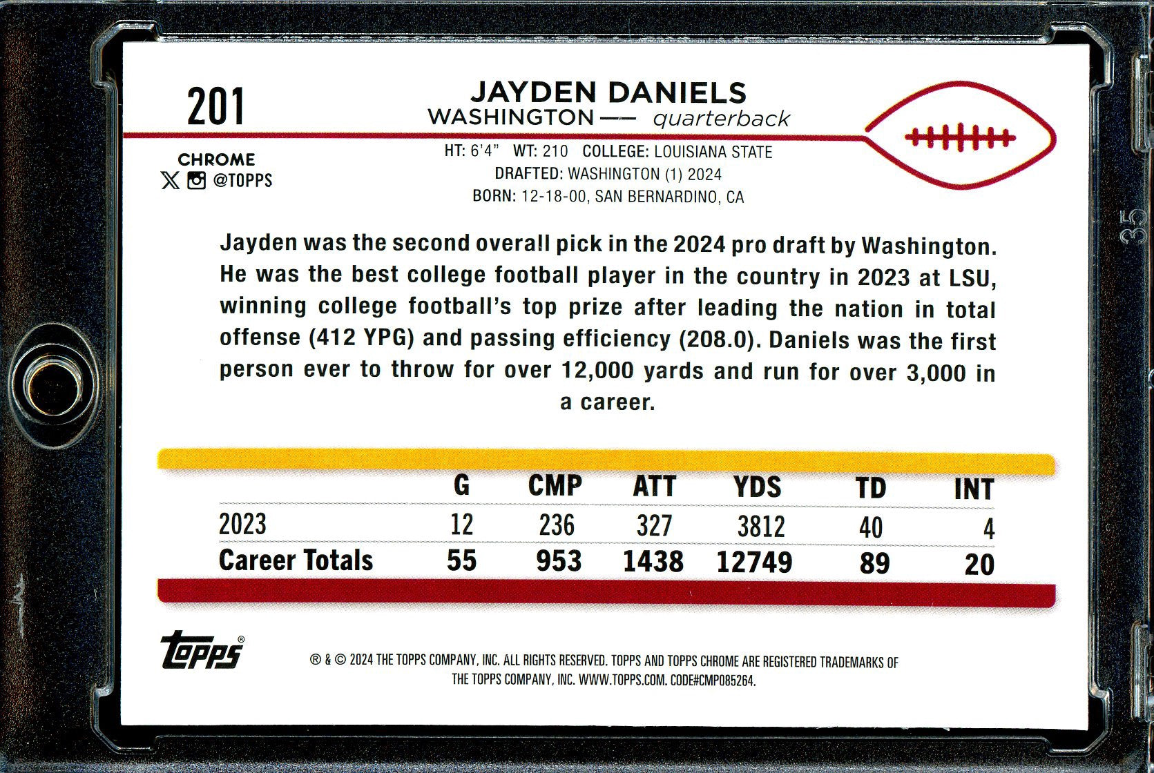 Jayden Daniels 2024 Topps Chrome #201 Pink Refractor