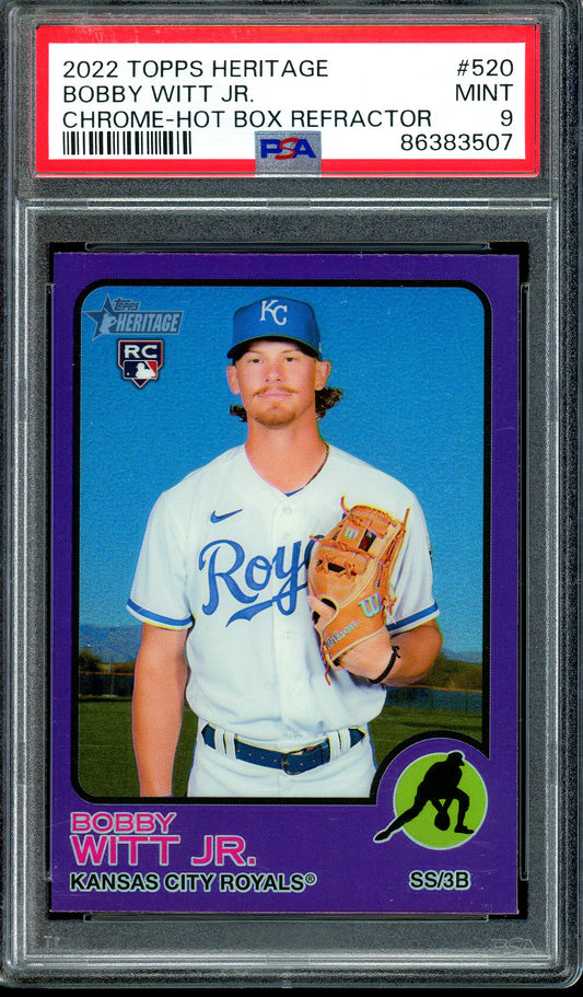 Bobby Witt Jr. 2022 Topps Heritage #520 Chrome Purple Refractor PSA 9
