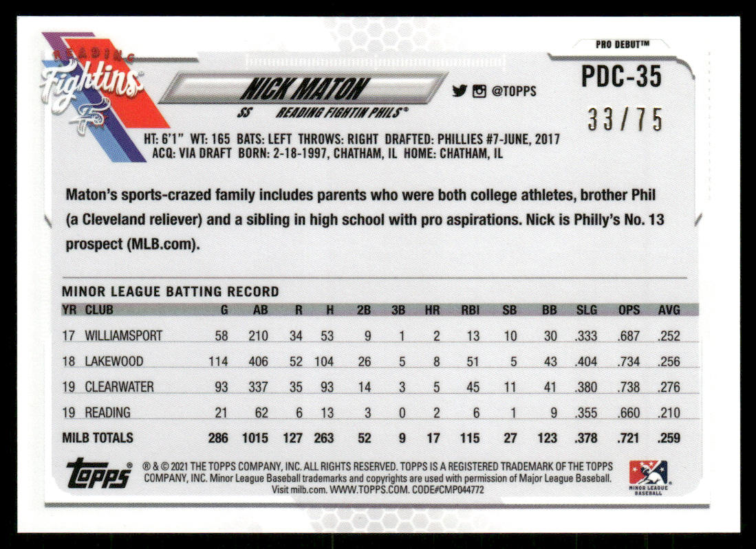 2021 Topps Pro Debut #PD-35 Nick Maton