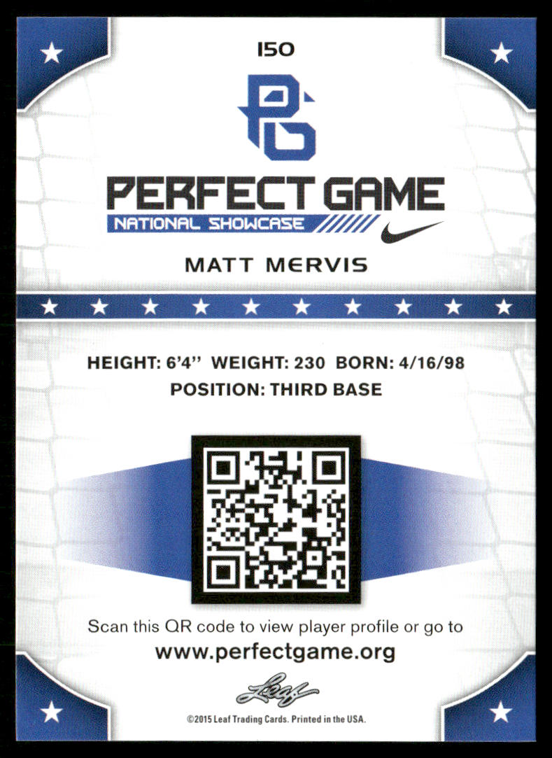 2015 Leaf Perfect Game National Showcase #150 Matt Mervis