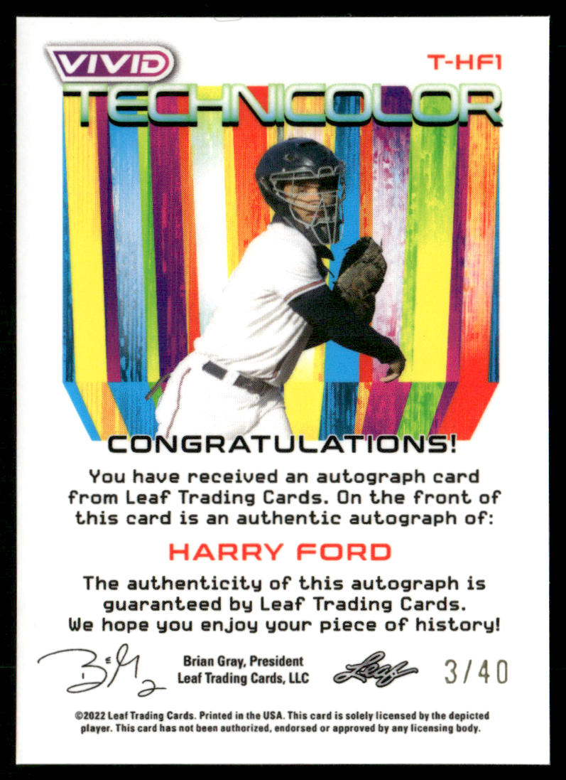 2022 Leaf Vivid #T-HF1 Harry Ford Technicolor Gray Autographs