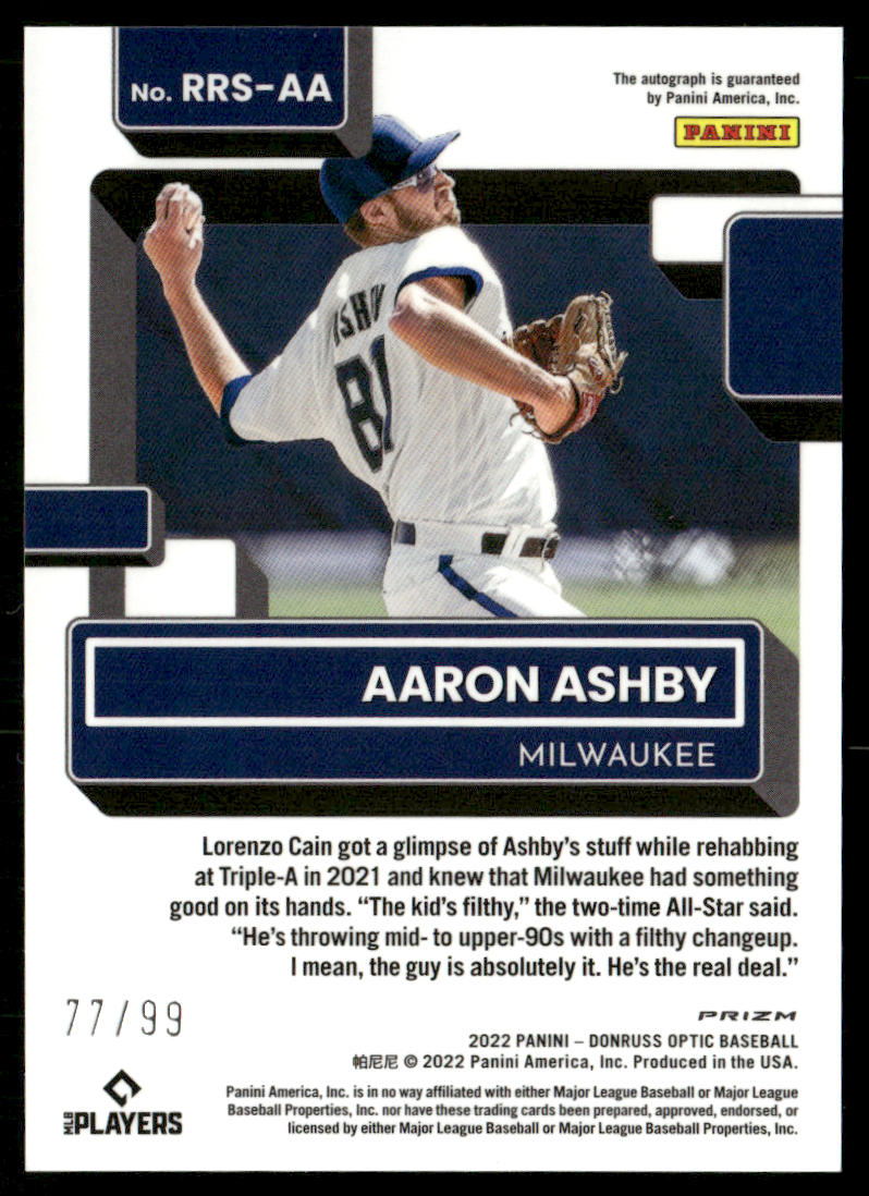 2022 Donruss Optic #RRS-AA Aaron Ashby Rated Rookie Red Mojo Prizm #/99