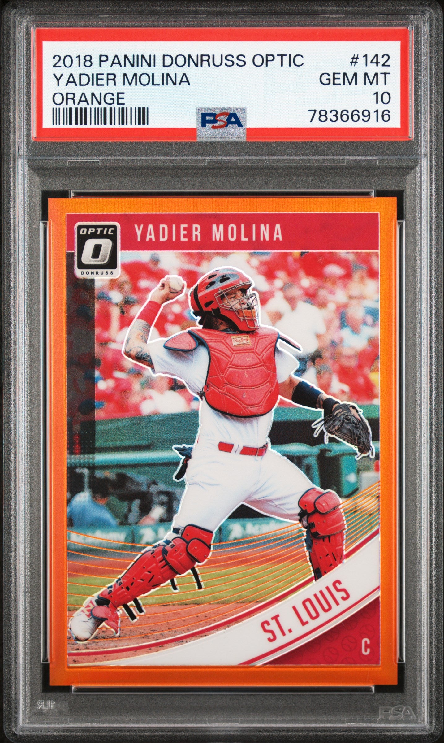 2018 Panini Donruss Optic #142 Yadier Molina Orange 157/199 PSA 10