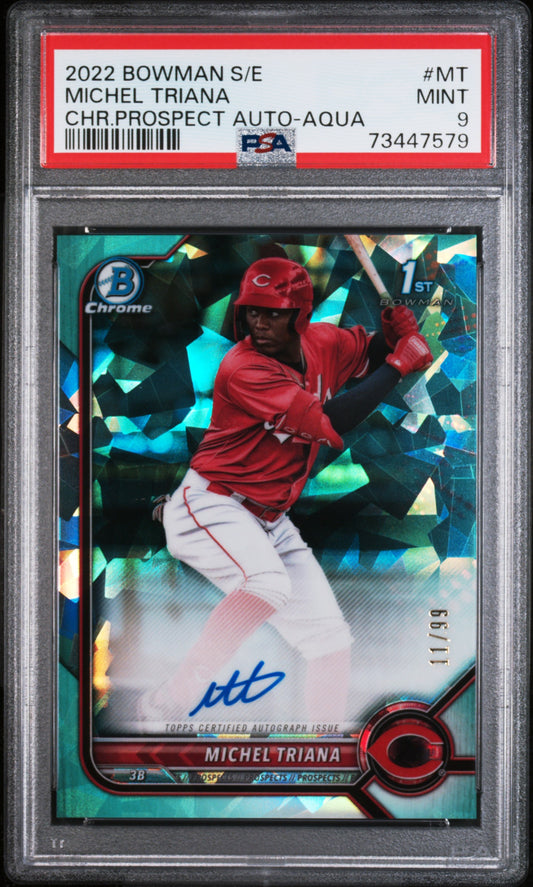 2022 Bowman S E Chrome Prospect Auto #MT Michel Triana Aqua 11/99 PSA 9