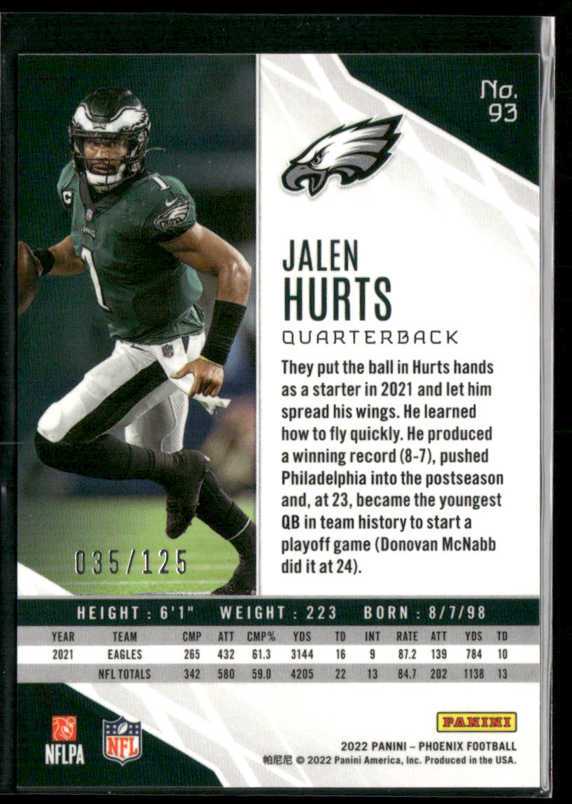 2022 Panini Phoenix #93 Jalen Hurts Red Lazer #/125