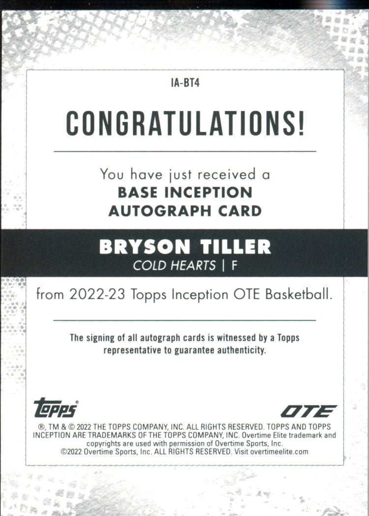 2022-23 Topps Inception Bryson Tiller IA-BT4 RC Auto /99