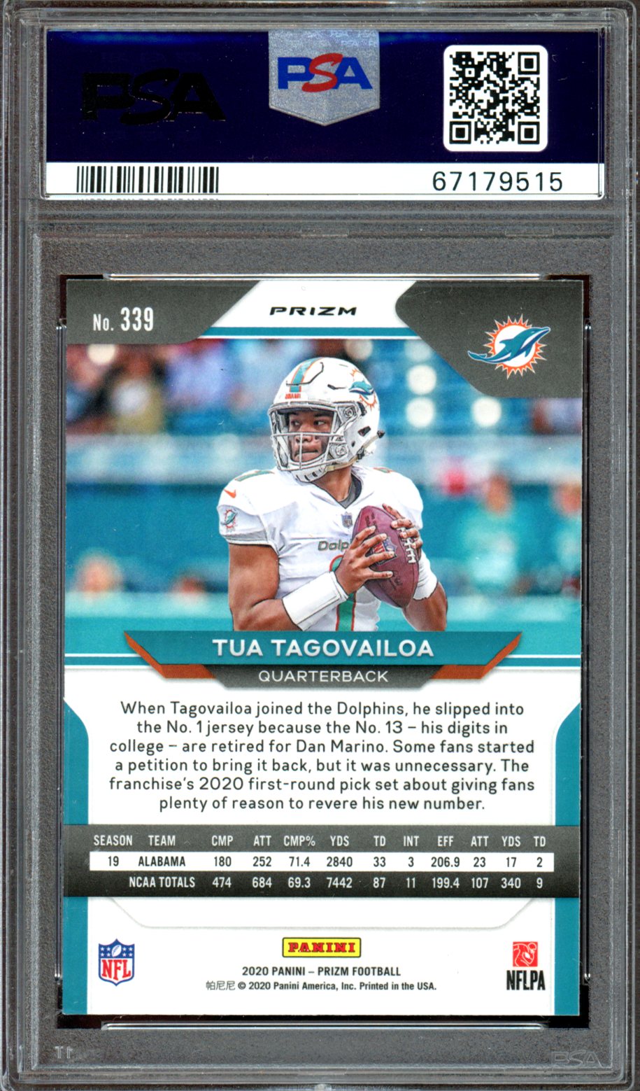 2020 Panini Prizm #339 Tua Tagovailoa Lazer Prizm PSA 9