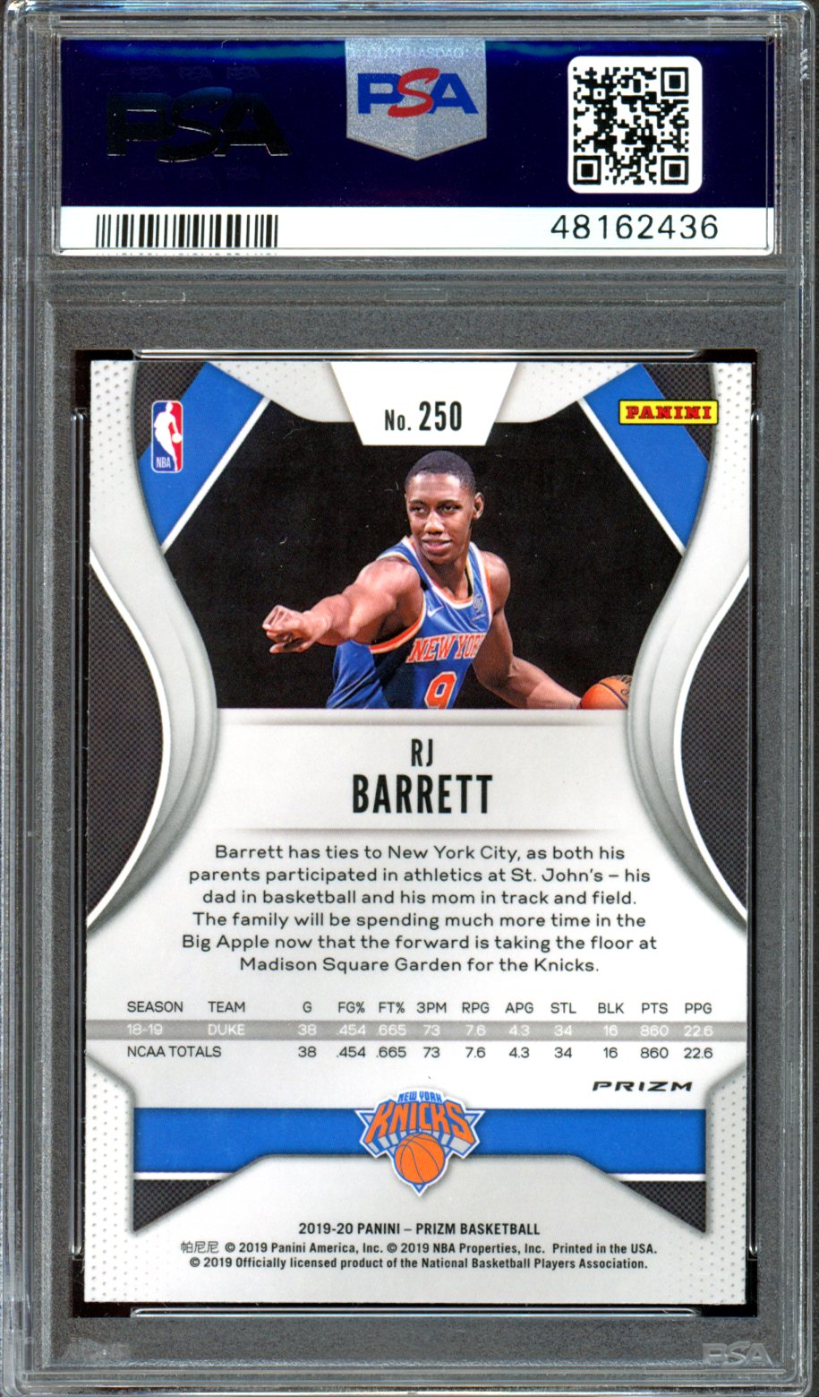 2019 Panini Prizm #250 Rj Barrett Red/White/Blue Prizm PSA 10