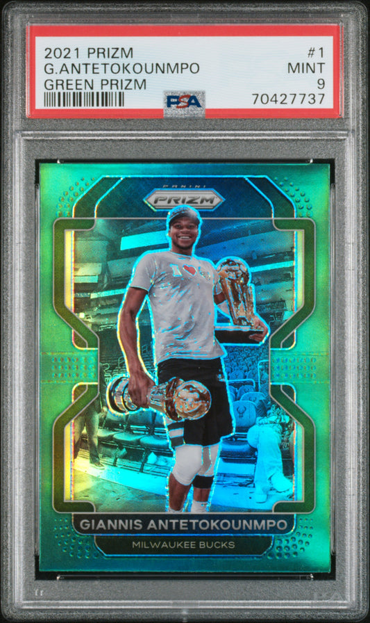 2021 Panini Prizm #1 G.Antetokounmpo Green Prizm PSA 9