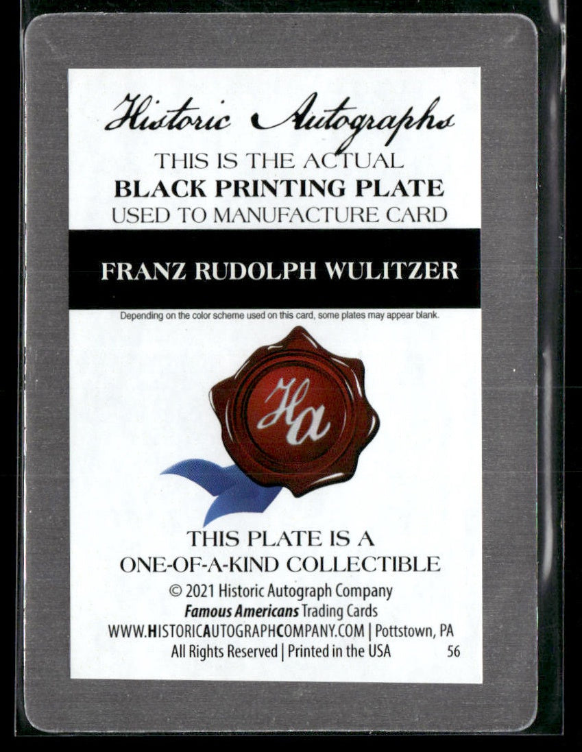 Famous Americans Franz Rudolph Wulitzer Printing Plate One Of A Kind