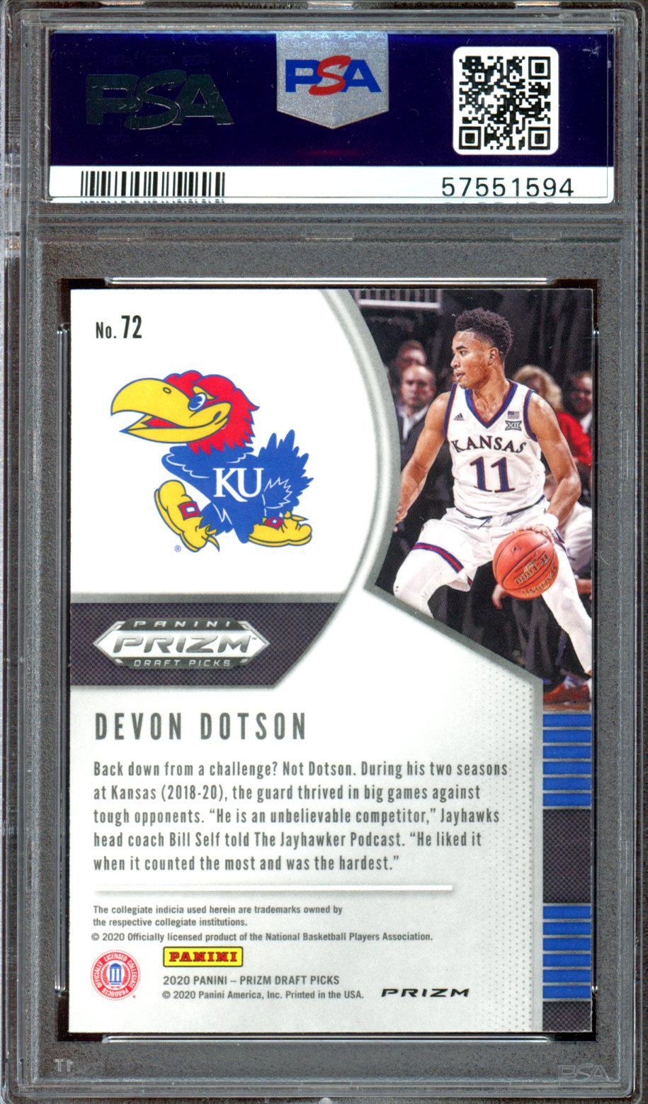 2020 Panini Prizm Draft Picks #72 Devon Dotson Red Ice PSA 10