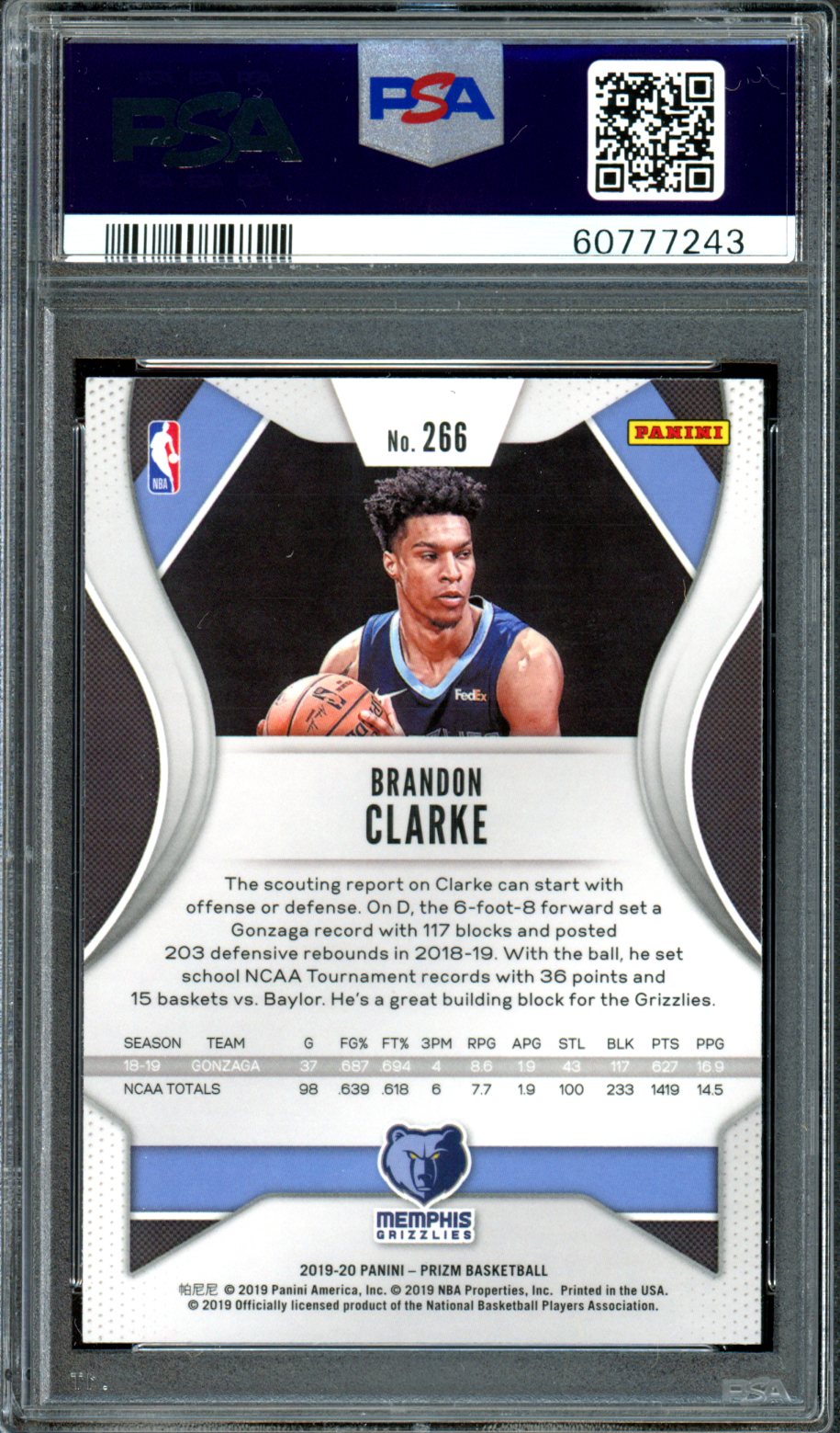 2019 Panini Prizm #266 Brandon Clarke PSA 10