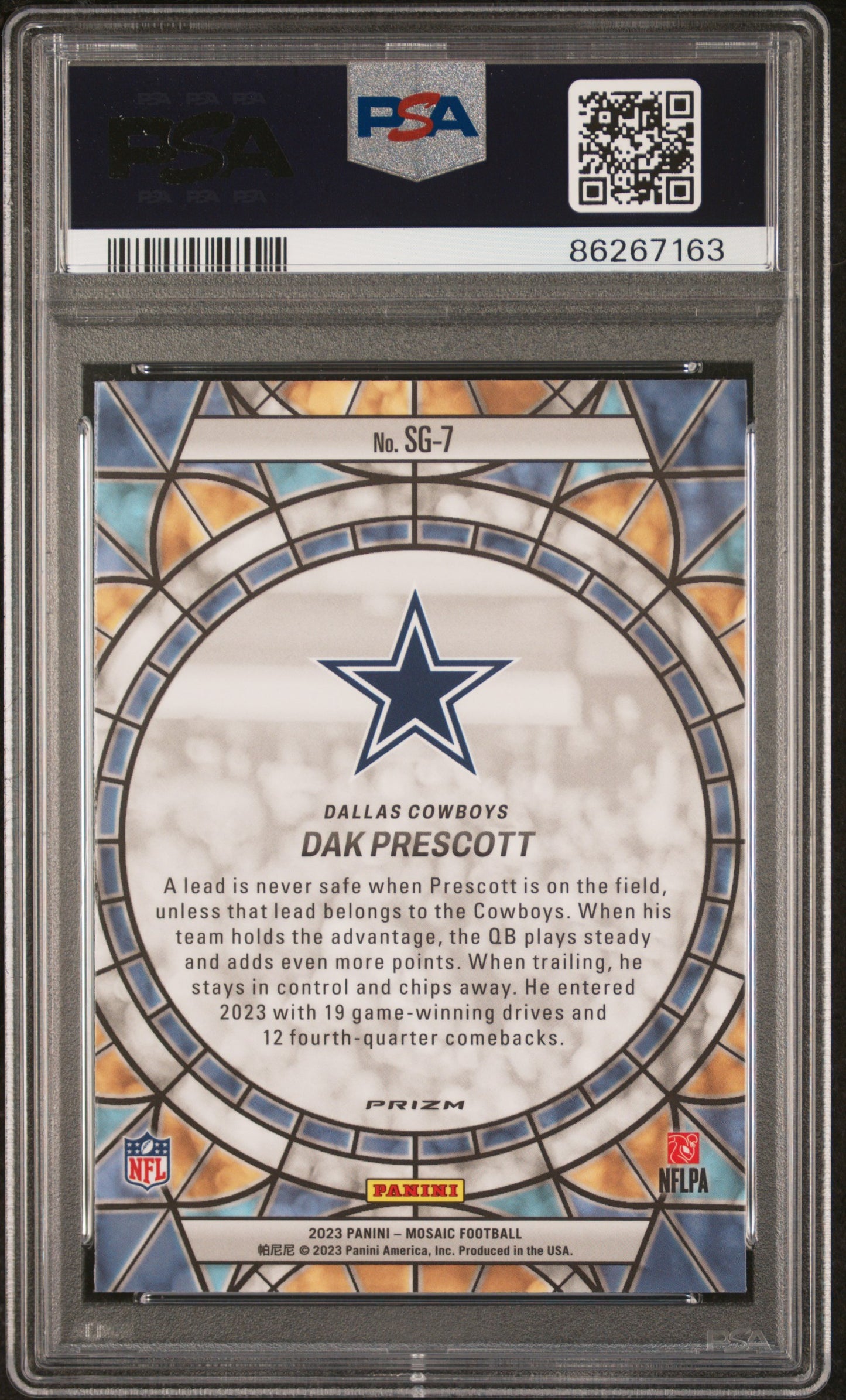 2023 Panini Mosaic #SG-7 Dak Prescott Stained Glass PSA 10