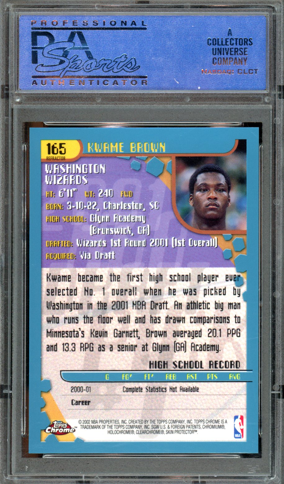 2001 Topps Chrome #165 Kwame Brown Refractor PSA 9