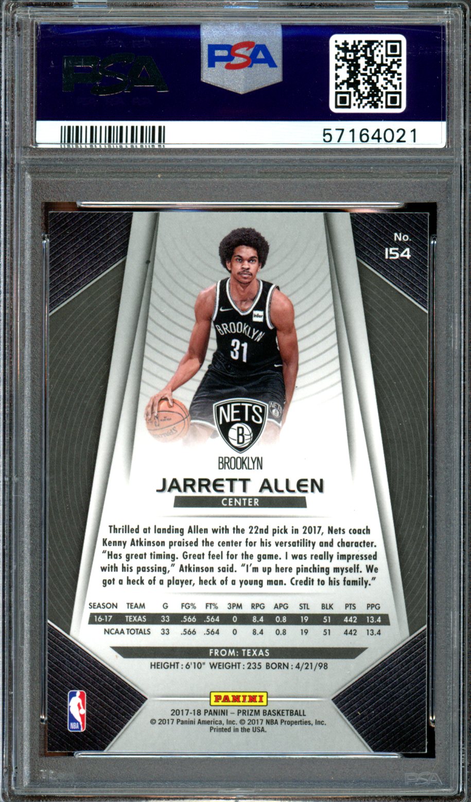 2017 Panini Prizm #154 Jarrett Allen PSA 9