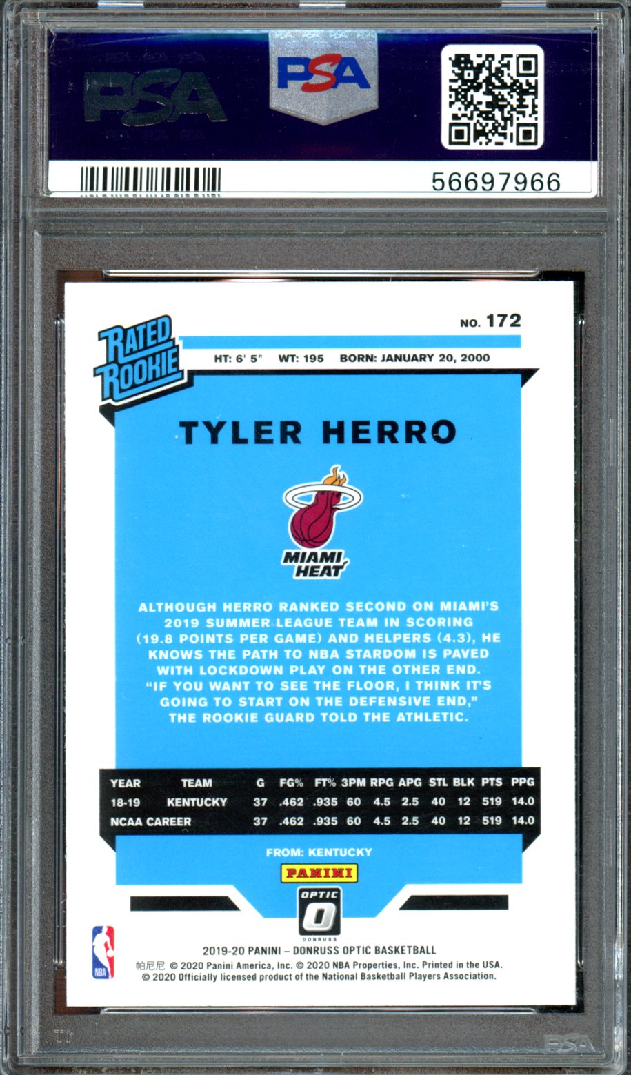 2019 Panini Donruss Optic #172 Tyler Herro PSA 9