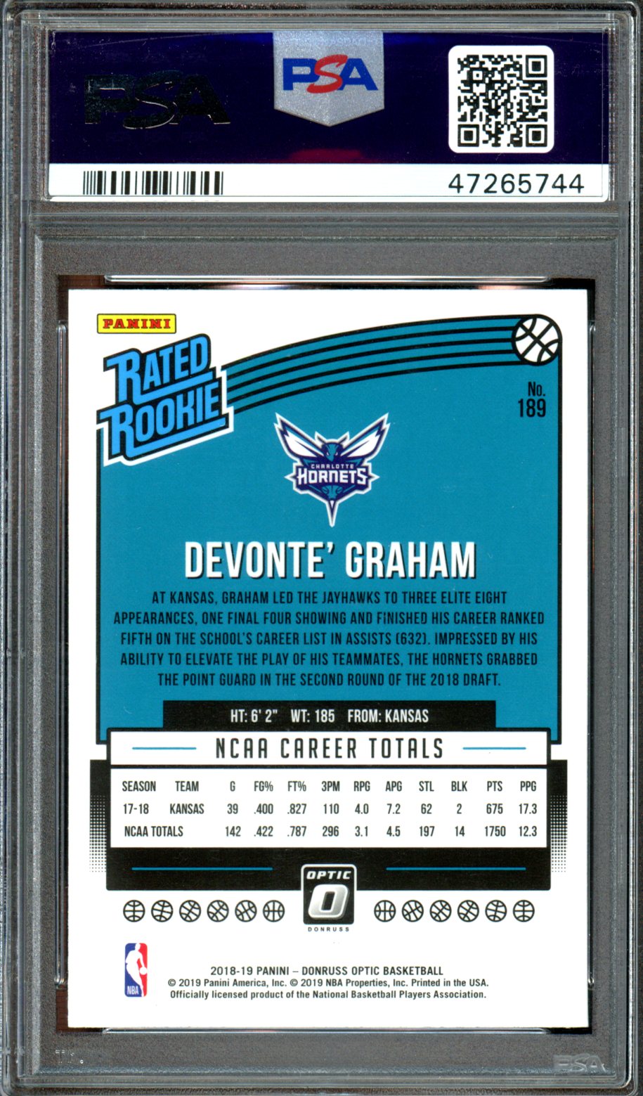 2018 Panini Donruss Optic #189 Devonte' Graham PSA 10