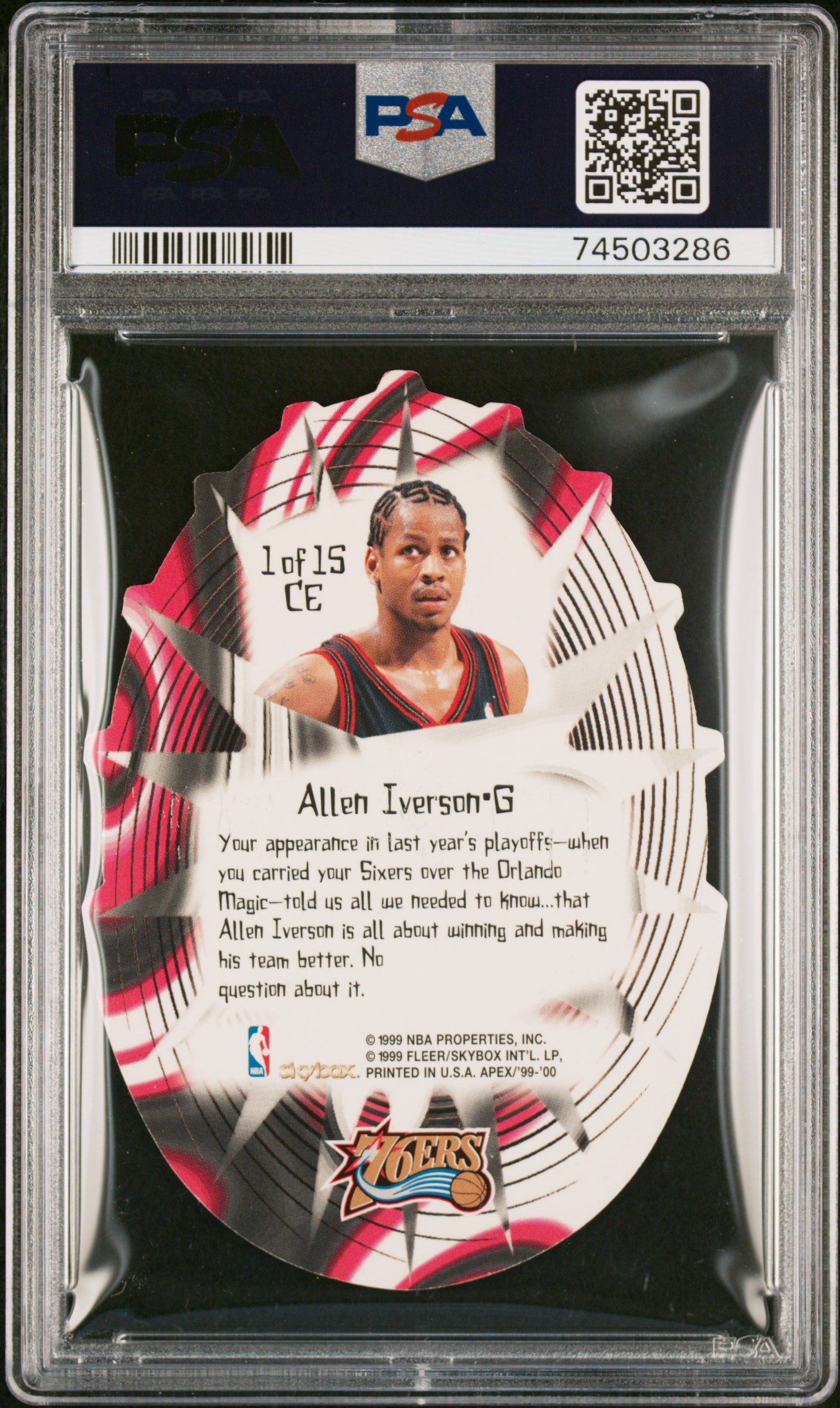 1999 Skybox Apex Cutting Edge #1CE Allen Iverson Cutting Edge PSA 9