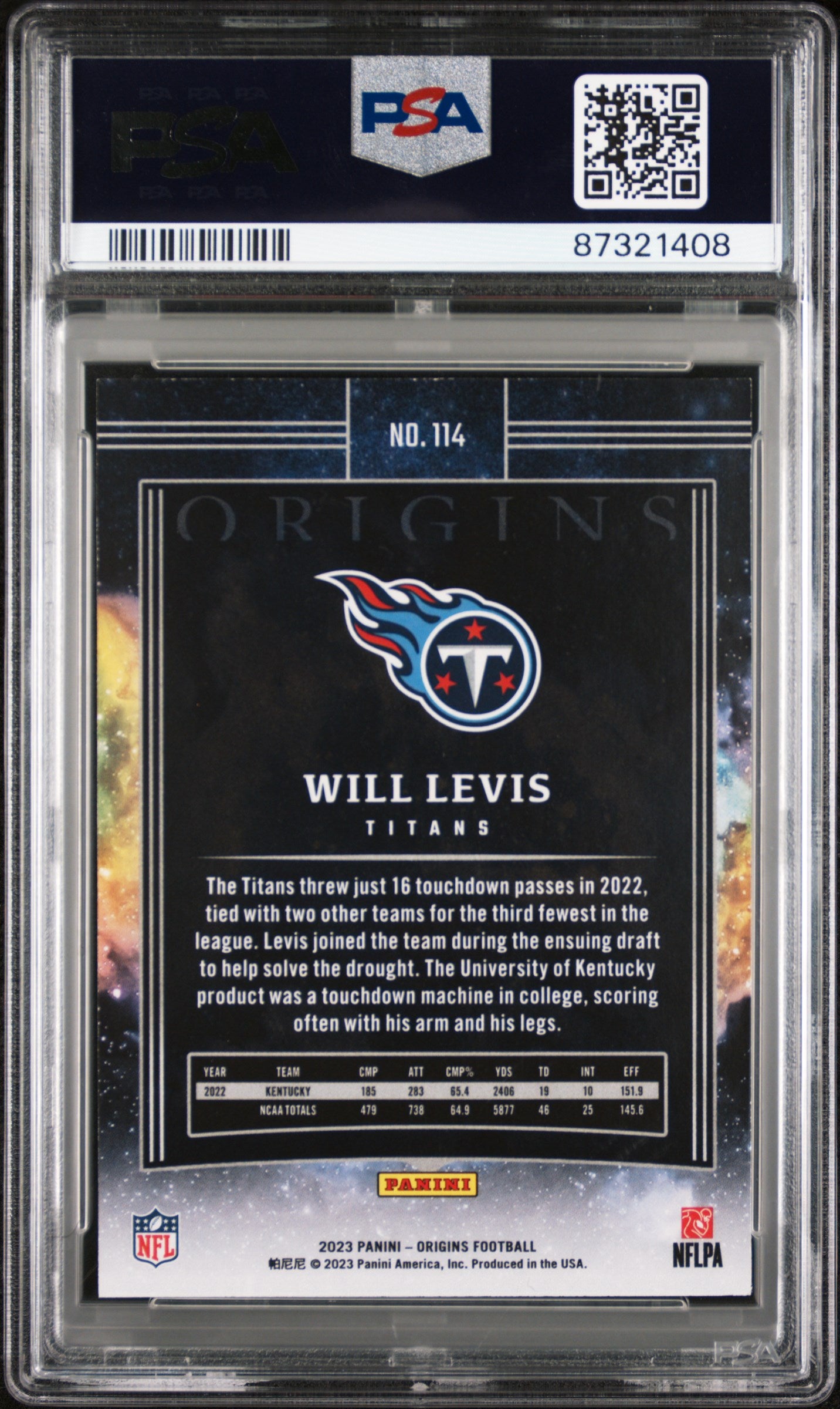 Will Levis 2023 Panini Origins #114 PSA 8 #/25