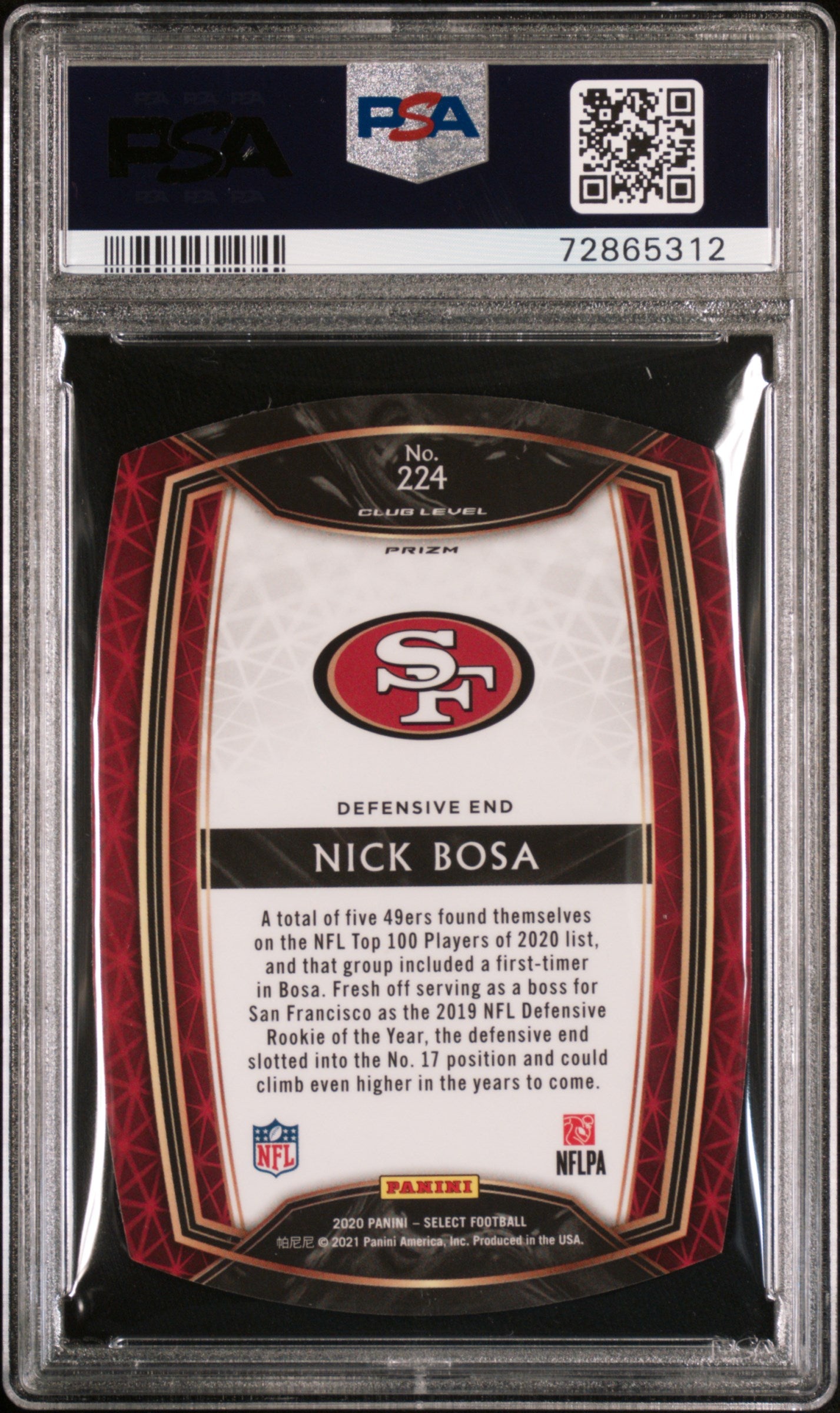 Nick Bosa 2020 Panini Select #224 Die-Cut Blue Prizm PSA 9