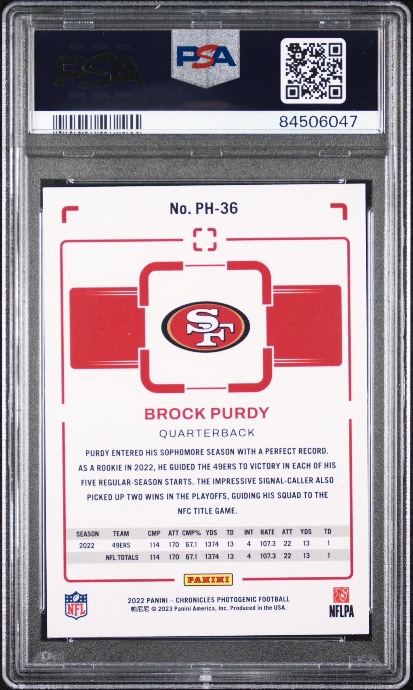 Brock Purdy 2022 Panini Chronicles Photogenic #PH36 PSA 8