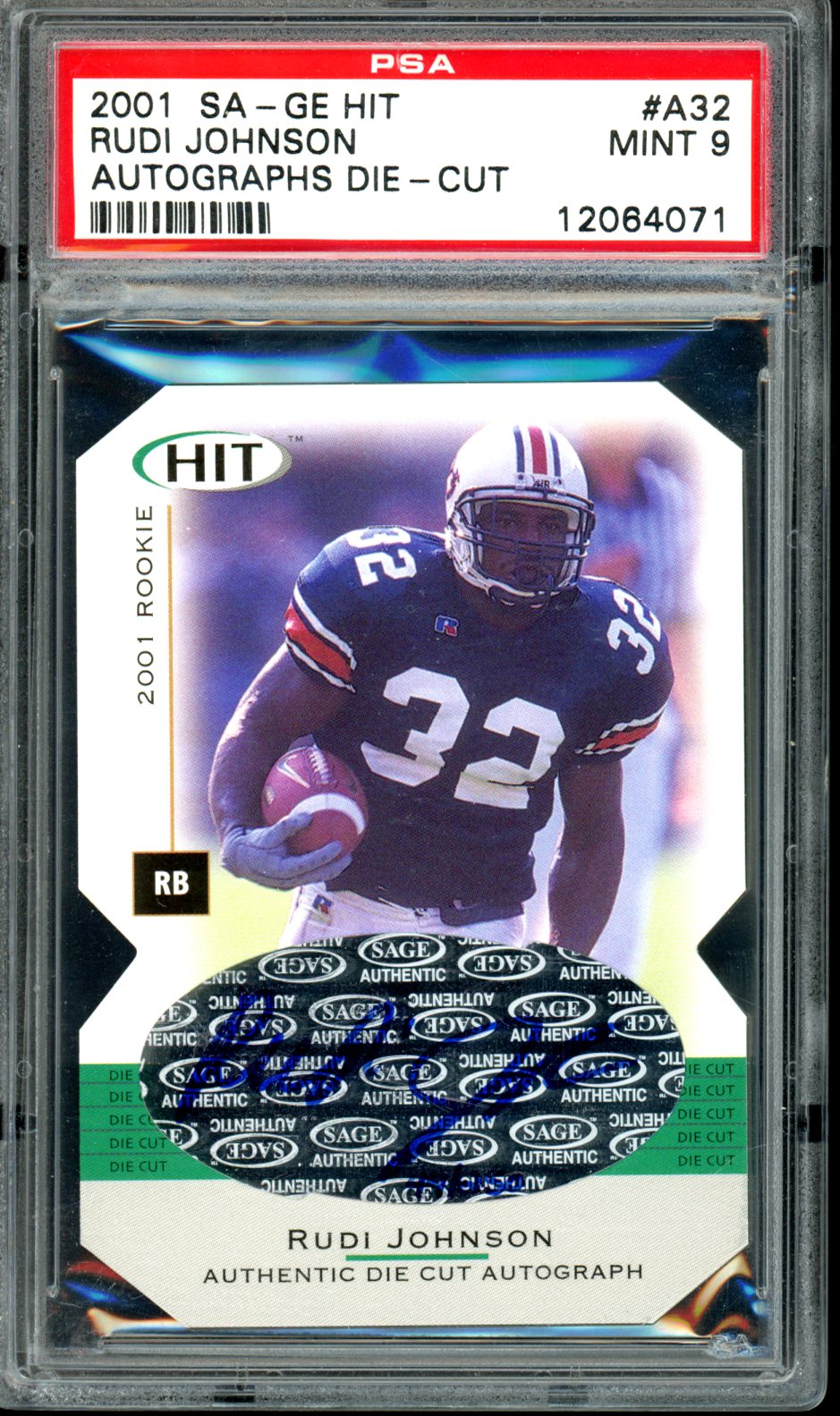 Rudi Johnson 2001 Sa-Ge Hit Autographs #A32 PSA 9 49/250