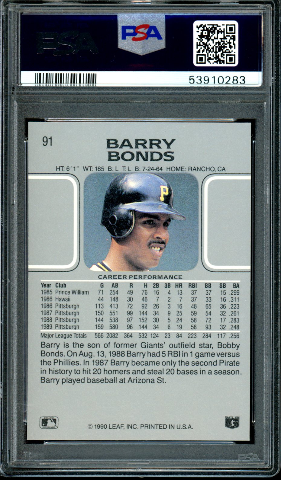 Barry Bonds 1990 Leaf #91 PSA 9