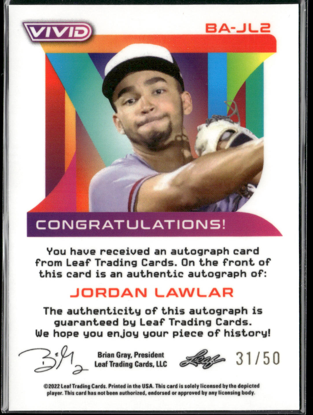 Jordan Lawlar 2022 Leaf Vivid #BA-JL2 Yellow