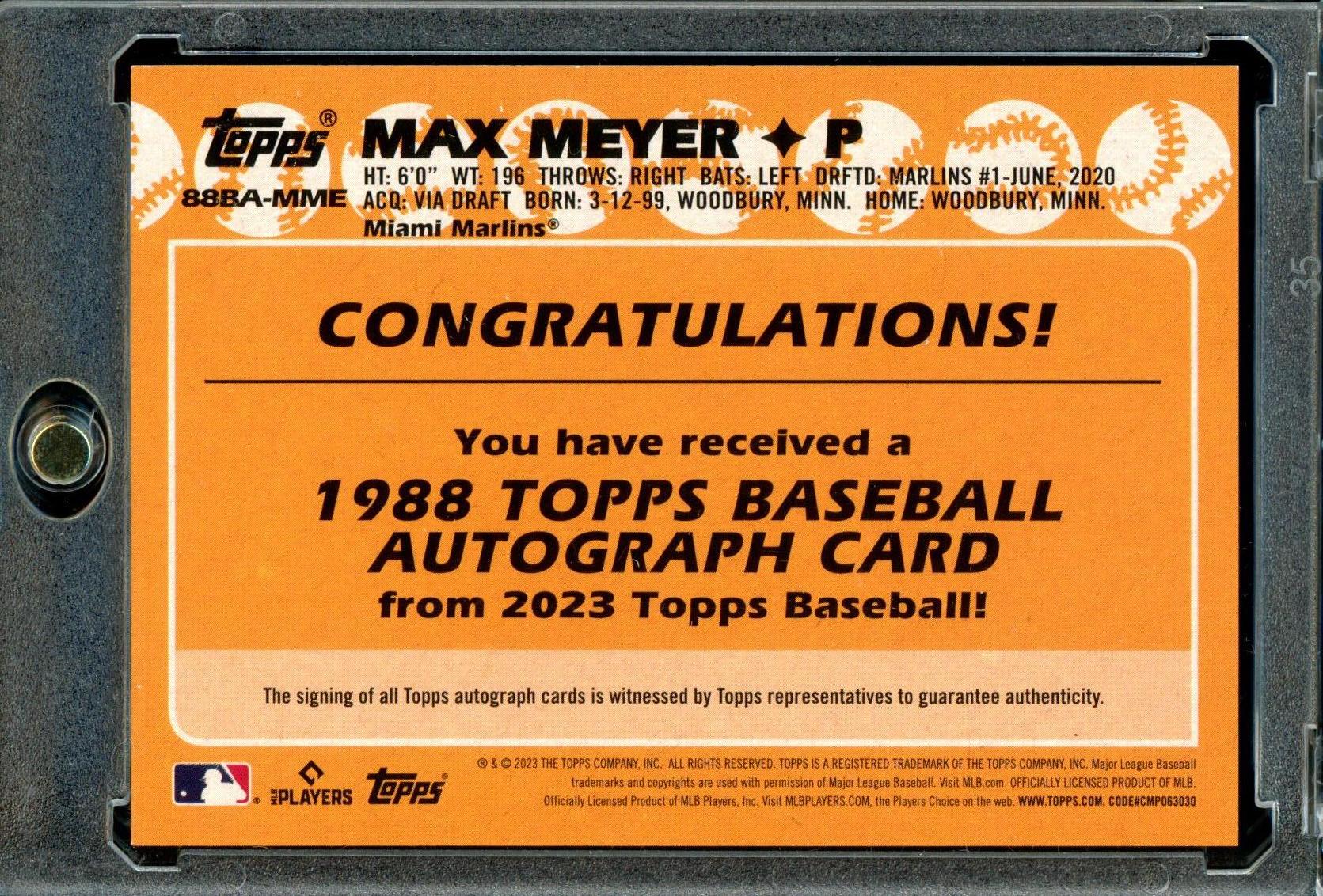 Max Meyer 23 Topps #88BA-MM 35th Anniversary Autographs (Series Two)