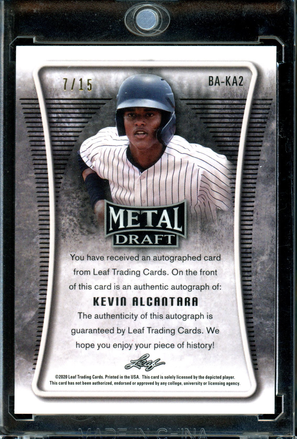 Kevin Alcantara 2020 Leaf Metal Draft Blue Crystals /15  #BA-KA2 Auto