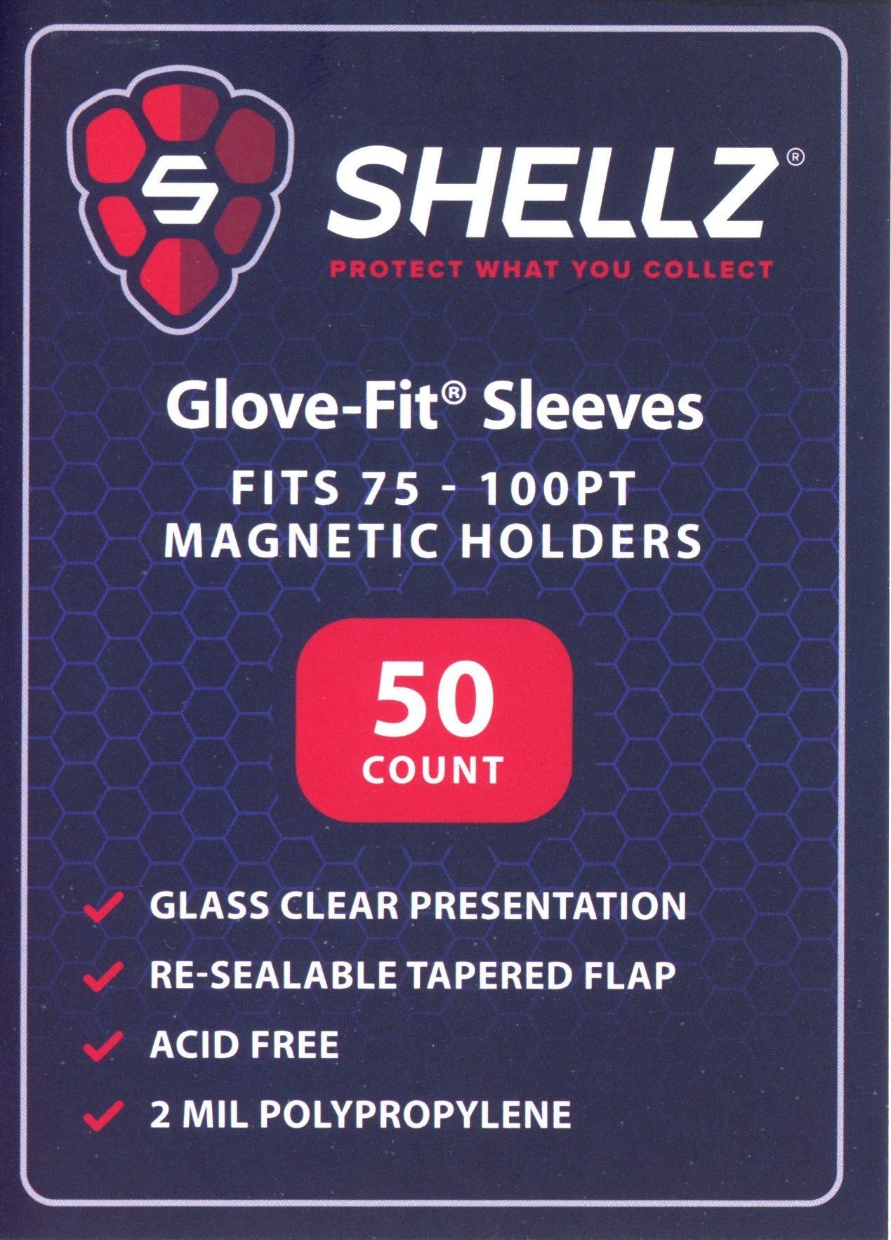 Shellz Glove-Fit Sleeves Magnetic Holders 75PT-100PT - 50 Sleeves